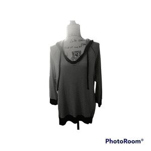 SPLENDID BLACK & WHITE STRIPED HOODED THERMAL TOP LARGE